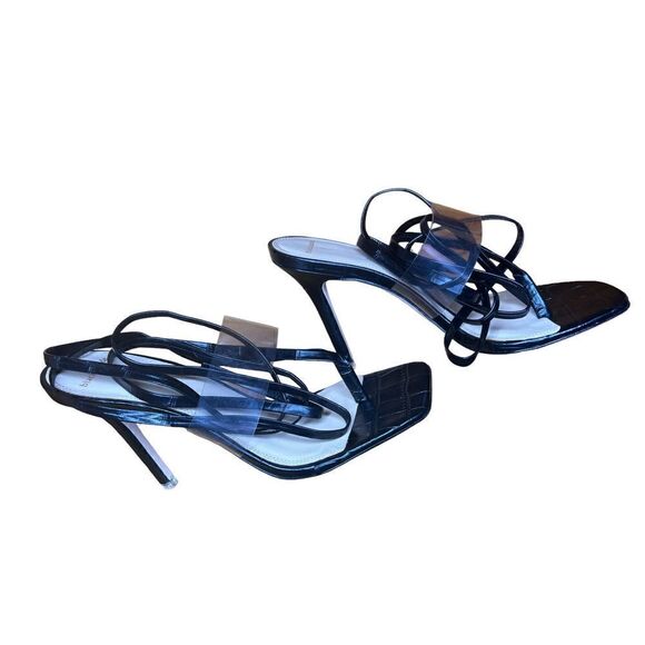 Black Suede Studio Melanie Ankle Strap Clear & Black Heel NWOB Size 38.5/8 1/2 - Picture 5 of 10